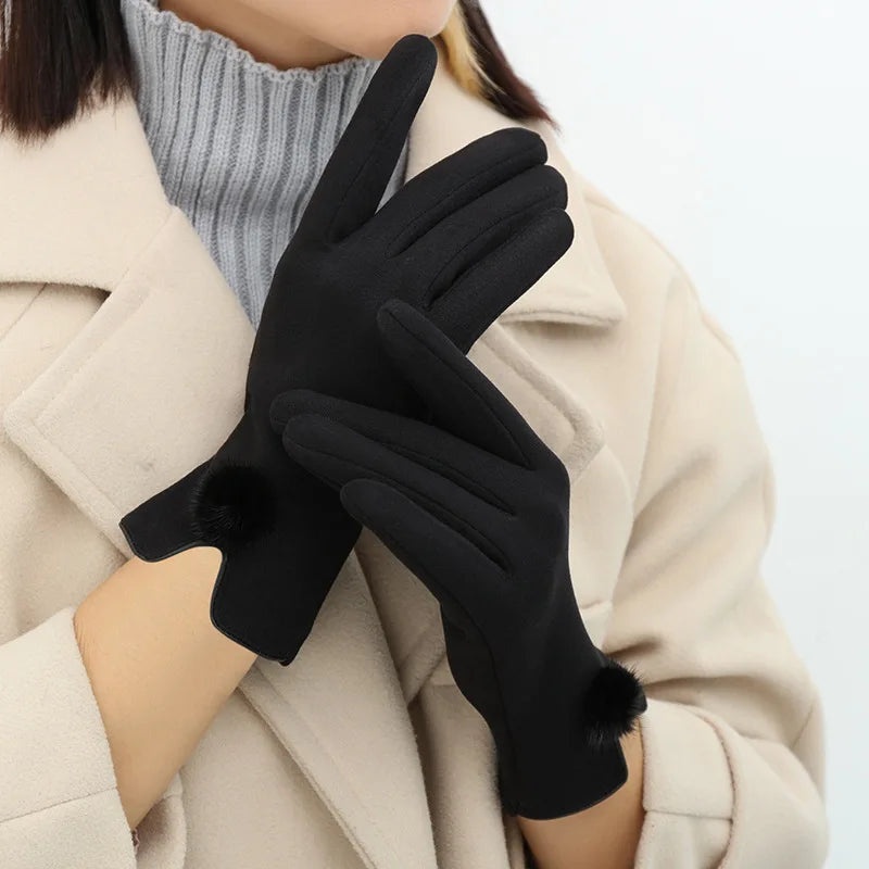 New gloves for women in winter with added velvet insulation, German velvet split finger gloves for skiing, cycling, and driving