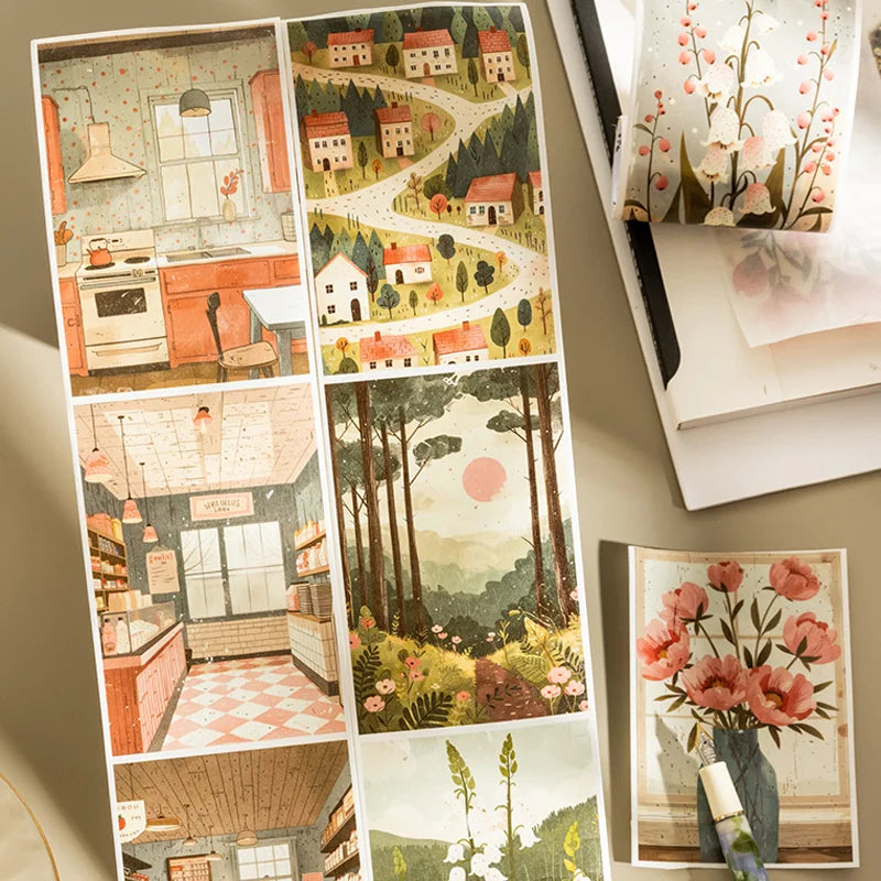 Washi Tape 80mm*2m Daily Life Warm Colour Large Size Landscape Tape Handbook DIY & Scrapbooking For Phone Case Diary Decoration