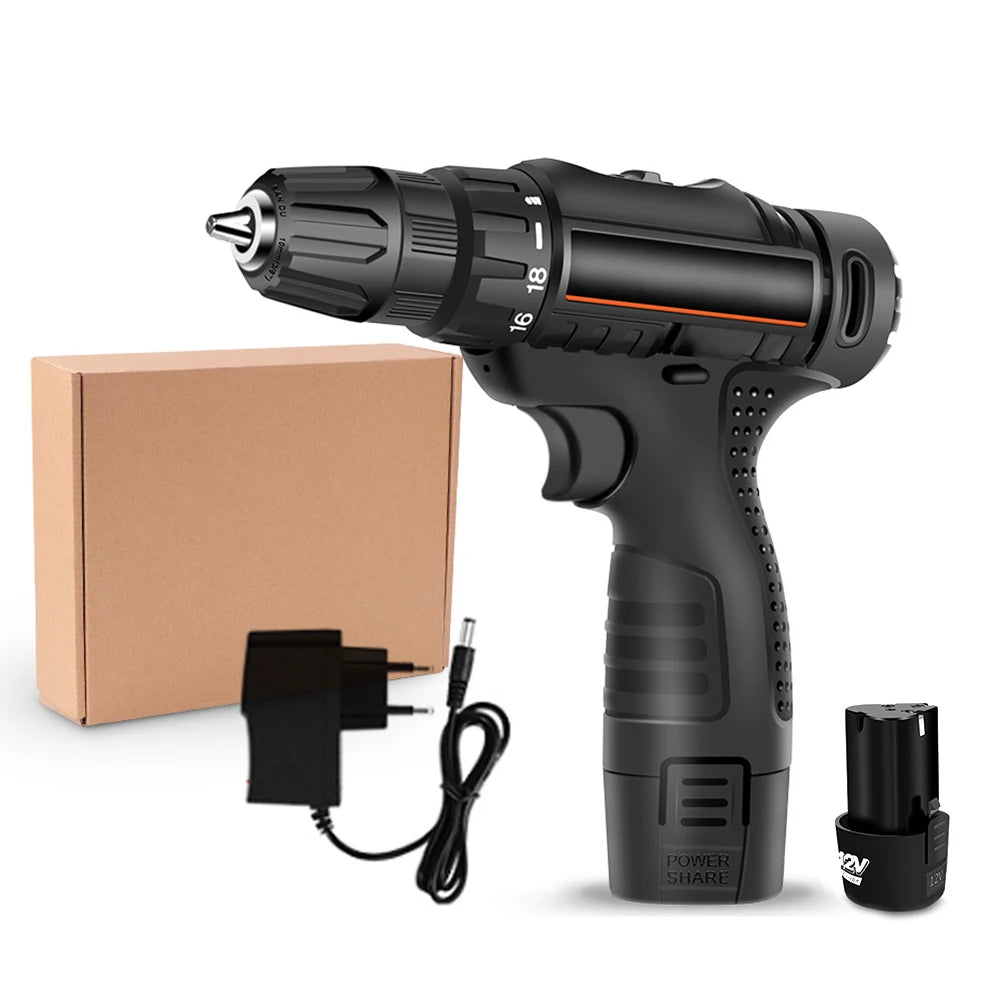 12V Electric Screwdriver Multi-functional Rechargeable Electric Screwdriver Electric Hand Drill Household Tools Black PC+Alloy