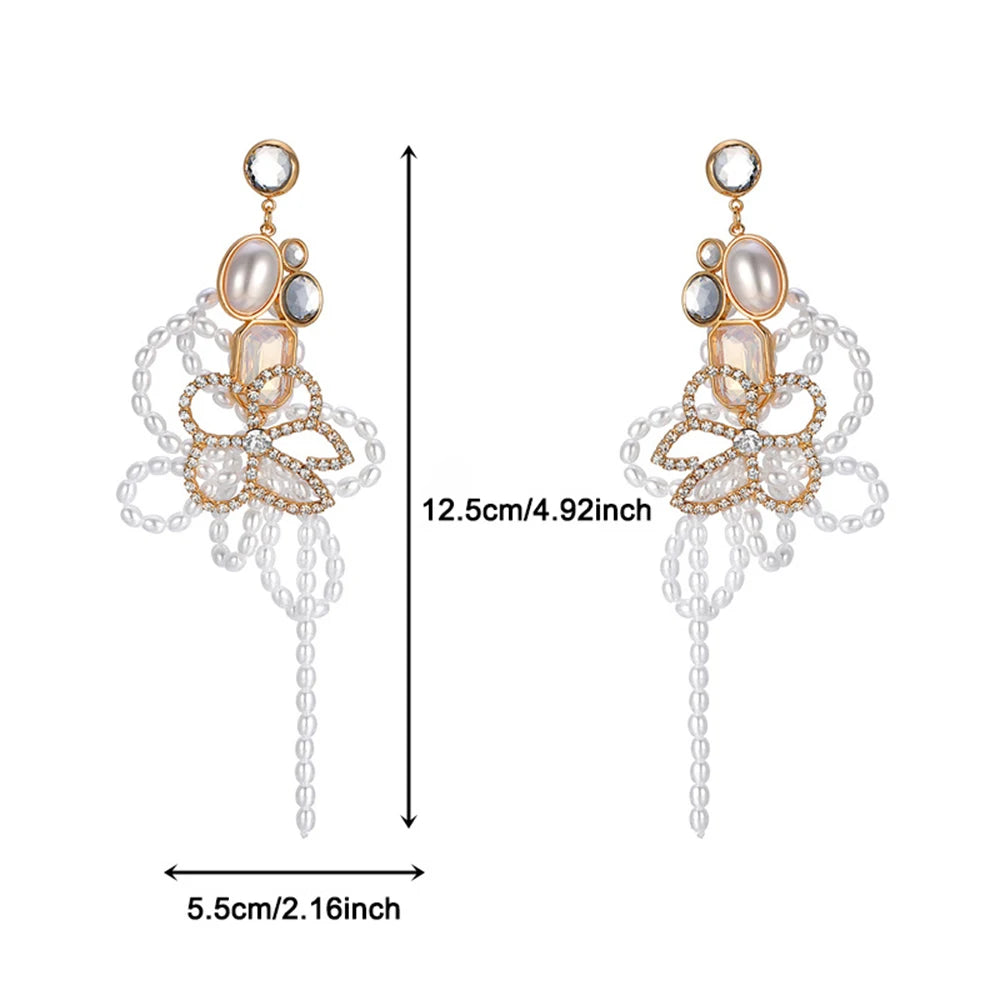 Fairy Beauty White Hollow Flower Necklace Female Dream Wedding Exaggerated Bow Pearl Beaded Earrings Jewelry
