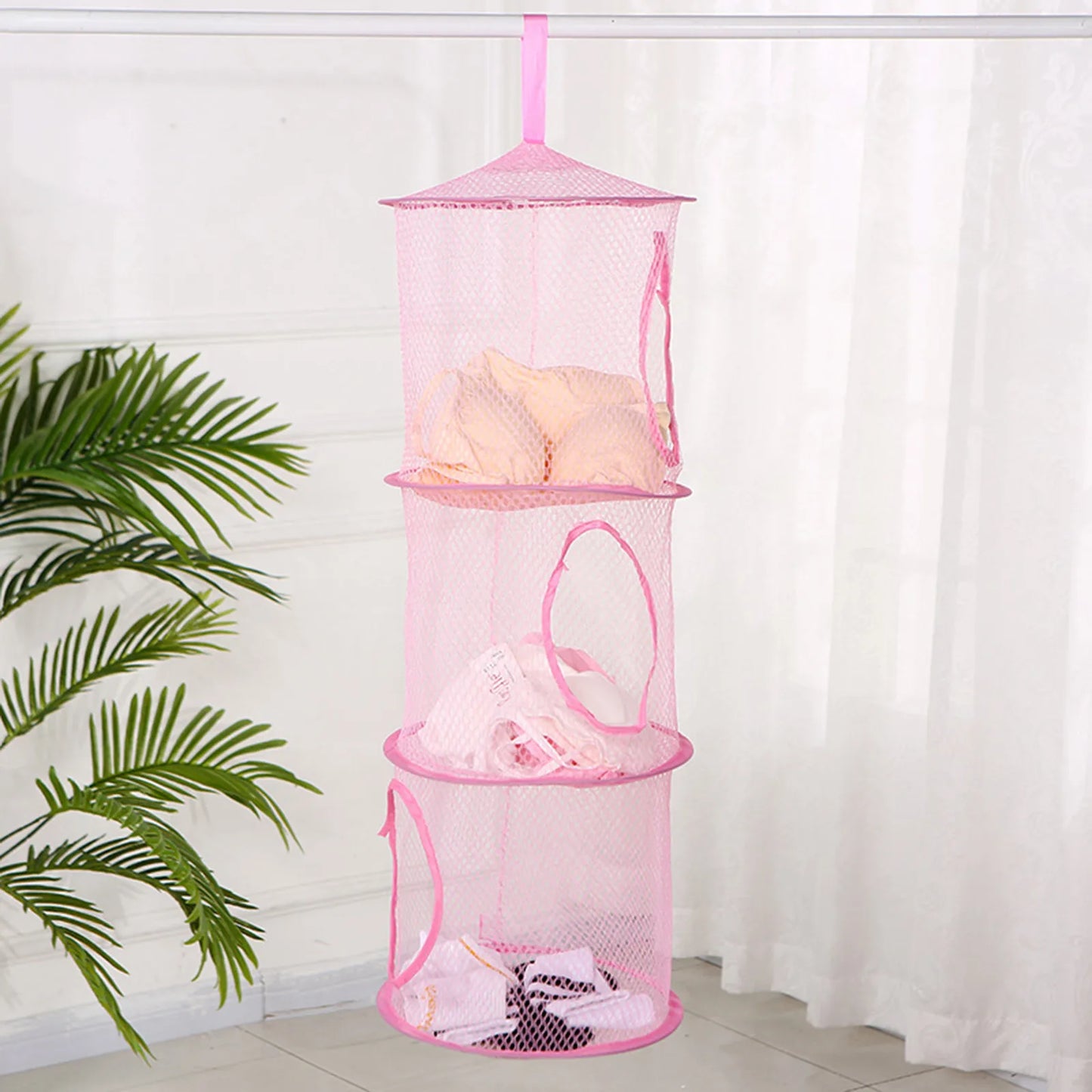 Colorful Fabric Storage Foldable Stuffed Net, 3 Compartments Hanging Mesh Toy Storage For Kid Room Toys, Gloves, Socks, Hats