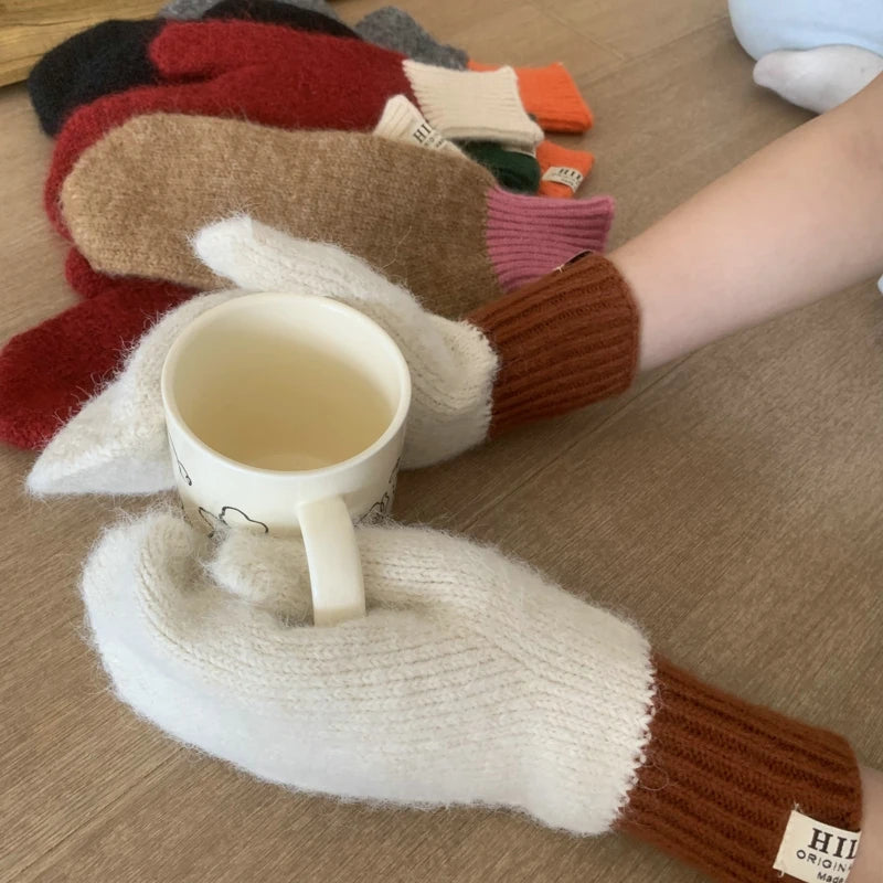 Women Winter Keep Warm Plush Gloves Elasticity Soft Full Fingers Mittens Knitted Girls Fashion Gloves For Women