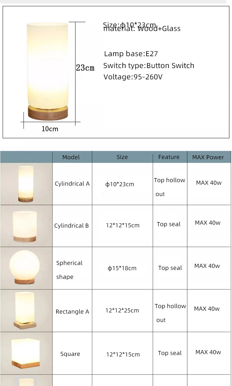 Modern Table Lamp Glass Body and Wood Base Table Lights For Bedroom Livingroom Children Reading Simple Desk Lamp Lighting