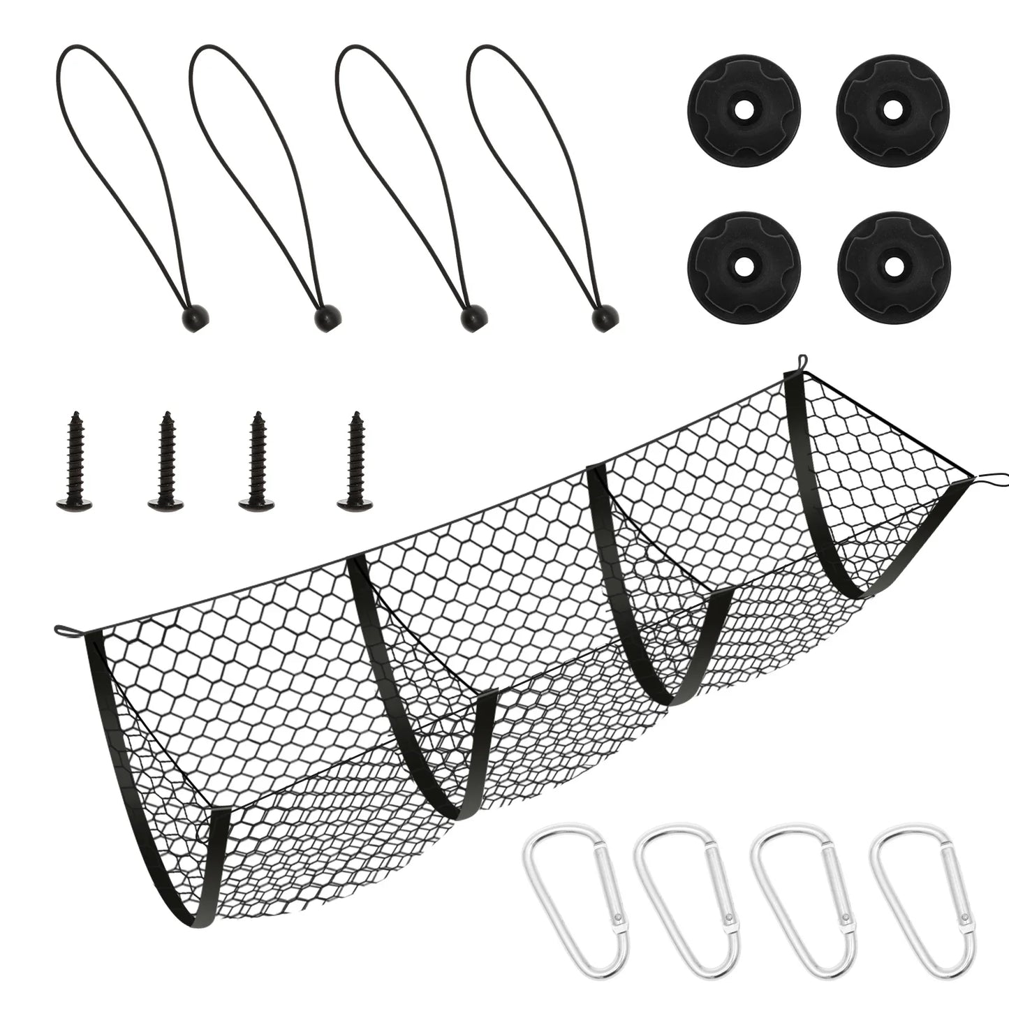 3 Pockets Cargo Net for Truck Bed Trunk Storage Elastic Heavy-Duty Luggage Holder Car Rear Cargo SUV Pickup Netting Organizer