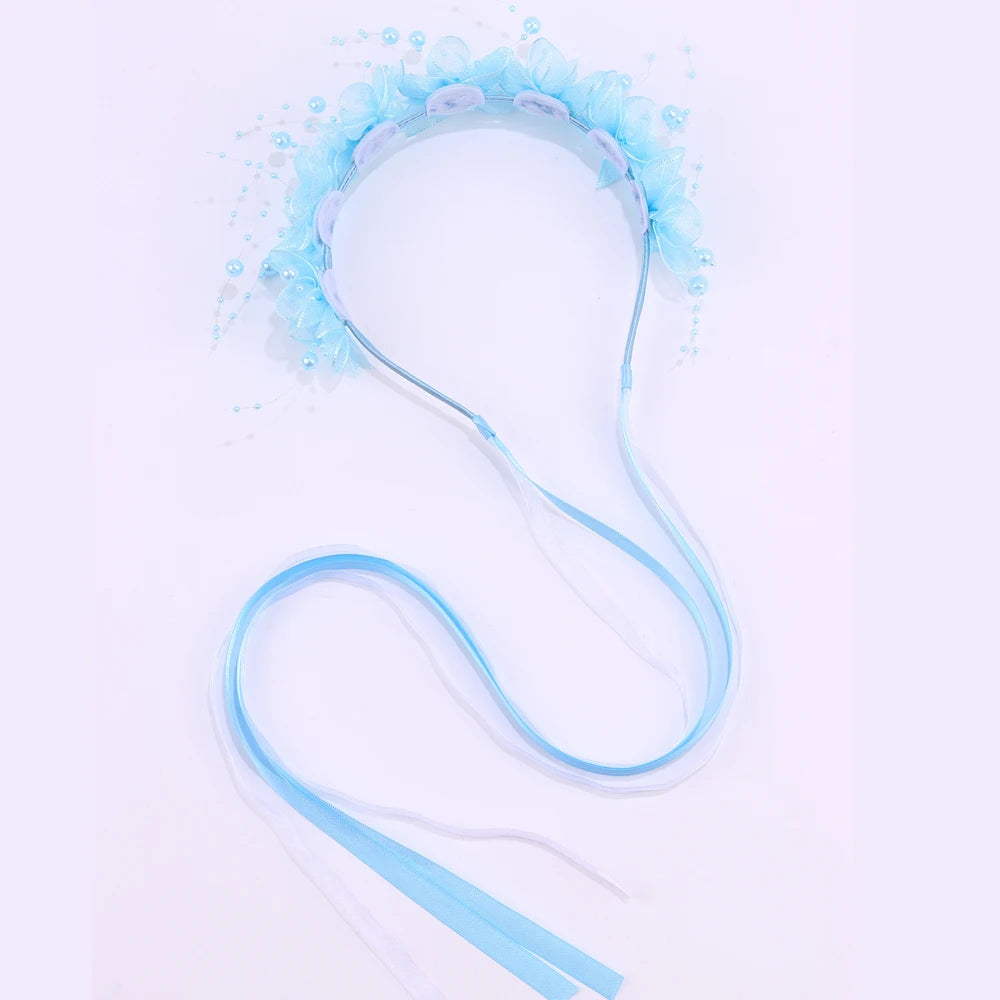 Fairy Flower Headband Sweet Lovely Girl Lace Floral Pearls Hair Hoop For Princess Wedding Birthday Headwear Accessories Gifts