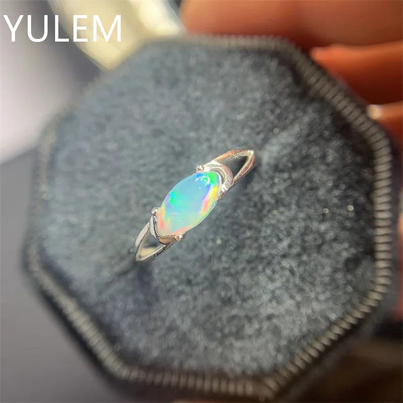 Natural Opal Ring 4*8mm Natural Maquise Gemstone Silver Ring 925 Silver Opal Ring