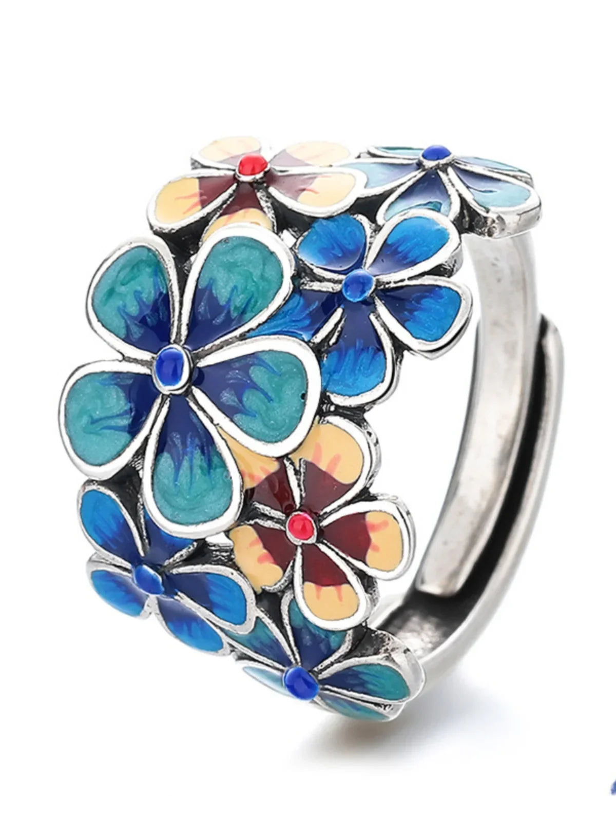 New Enamel Flowery Ring for Women with Atmospheric Retro Ethnic Style Opening Adjustable Creative Index Finger кольцо женское
