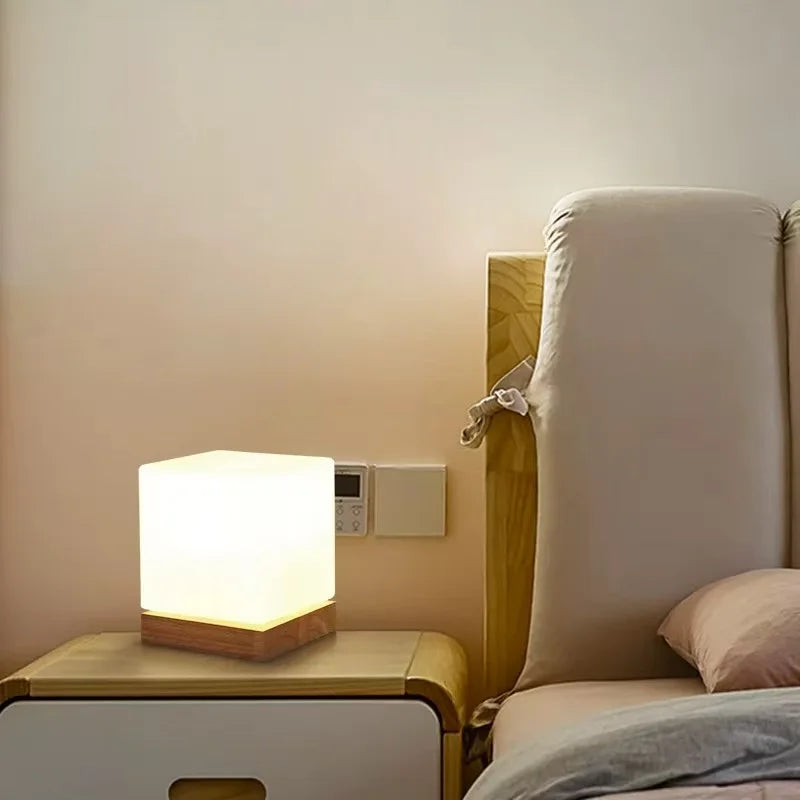 Modern Table Lamp Glass Body and Wood Base Table Lights For Bedroom Livingroom Children Reading Simple Desk Lamp Lighting