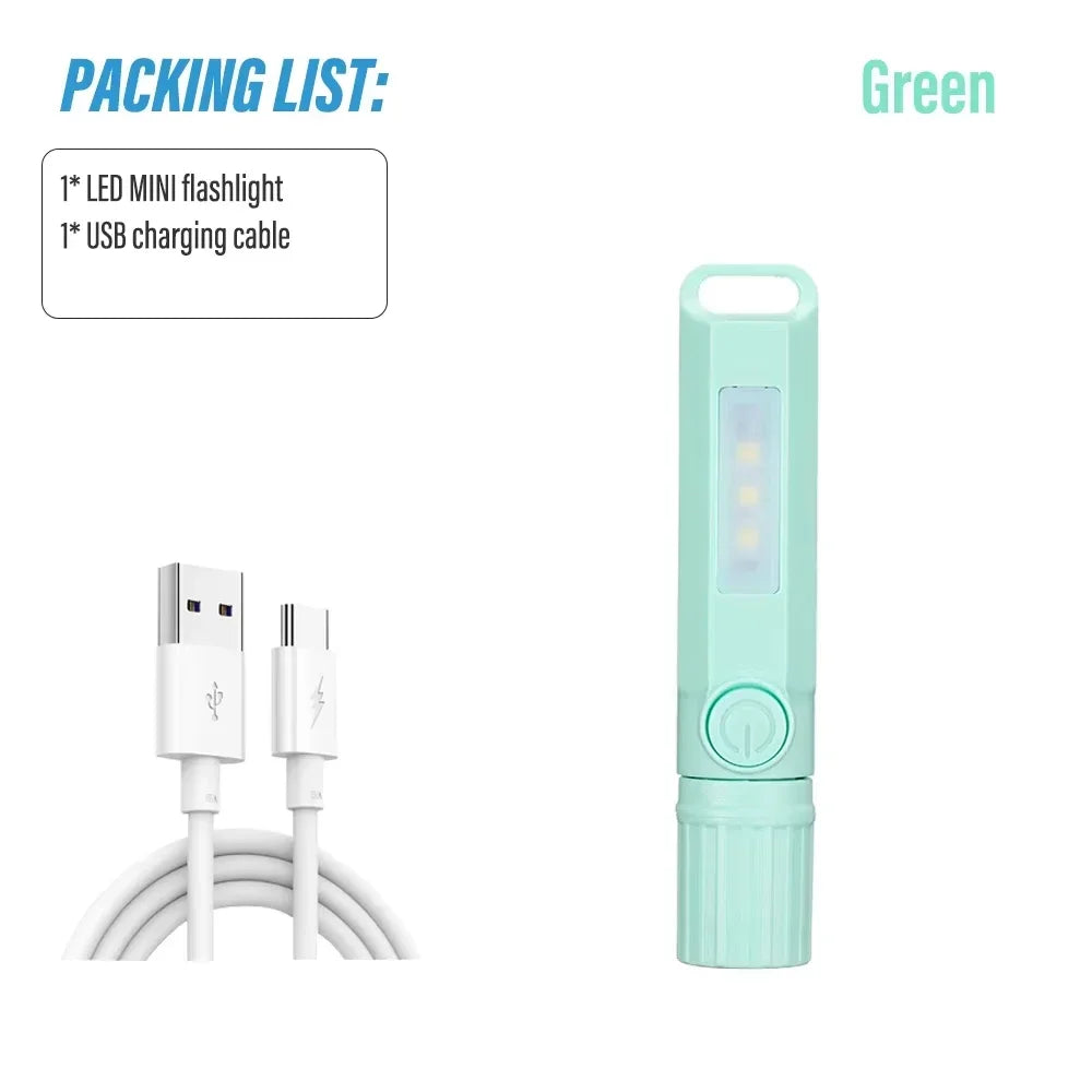 Super Bright LED Mini Flashlight With Side Light Torch USB Portable Telescopic Zoom Work Light Waterproof Outdoor Camping Light