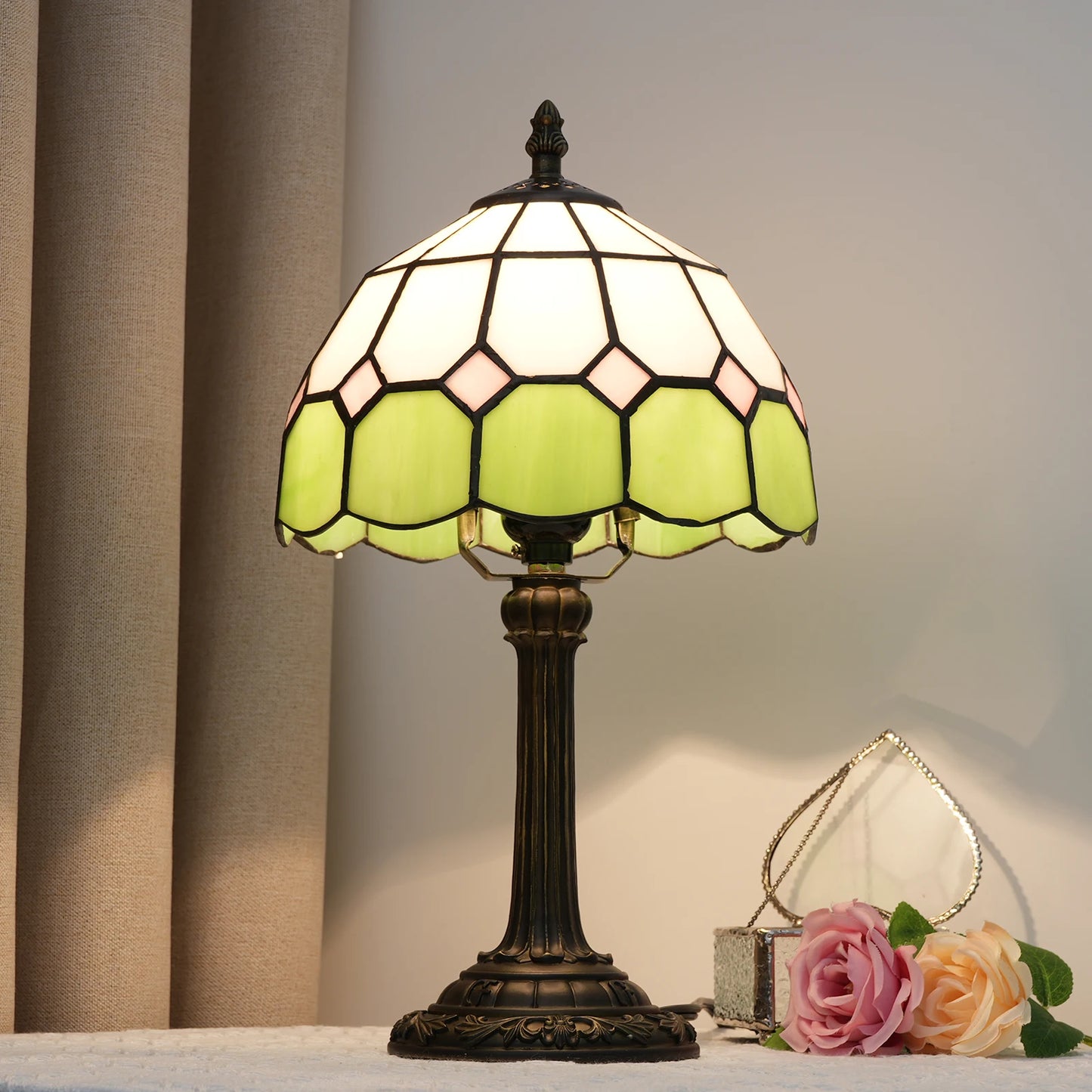 Modern Minimalist Table Lamp 8 Inch Mediterranean Series Stained Glass Lampshades Small Bedside Lamp Reading Antique Desk Light