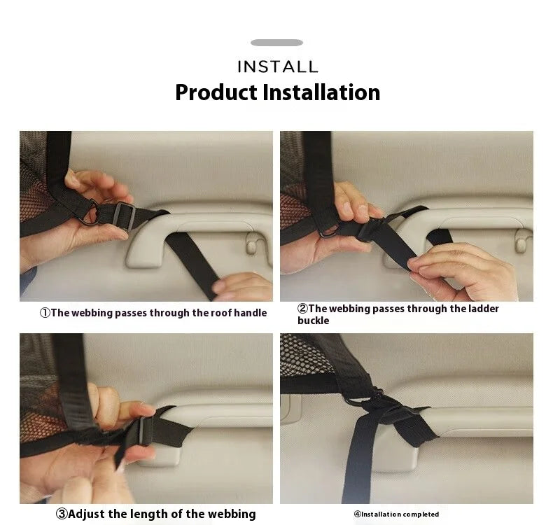Car Roof Storage Net Durable Adjustable Hanging Organizer Bag for Vehicle Trunk Cabin Accessories Universal Fit