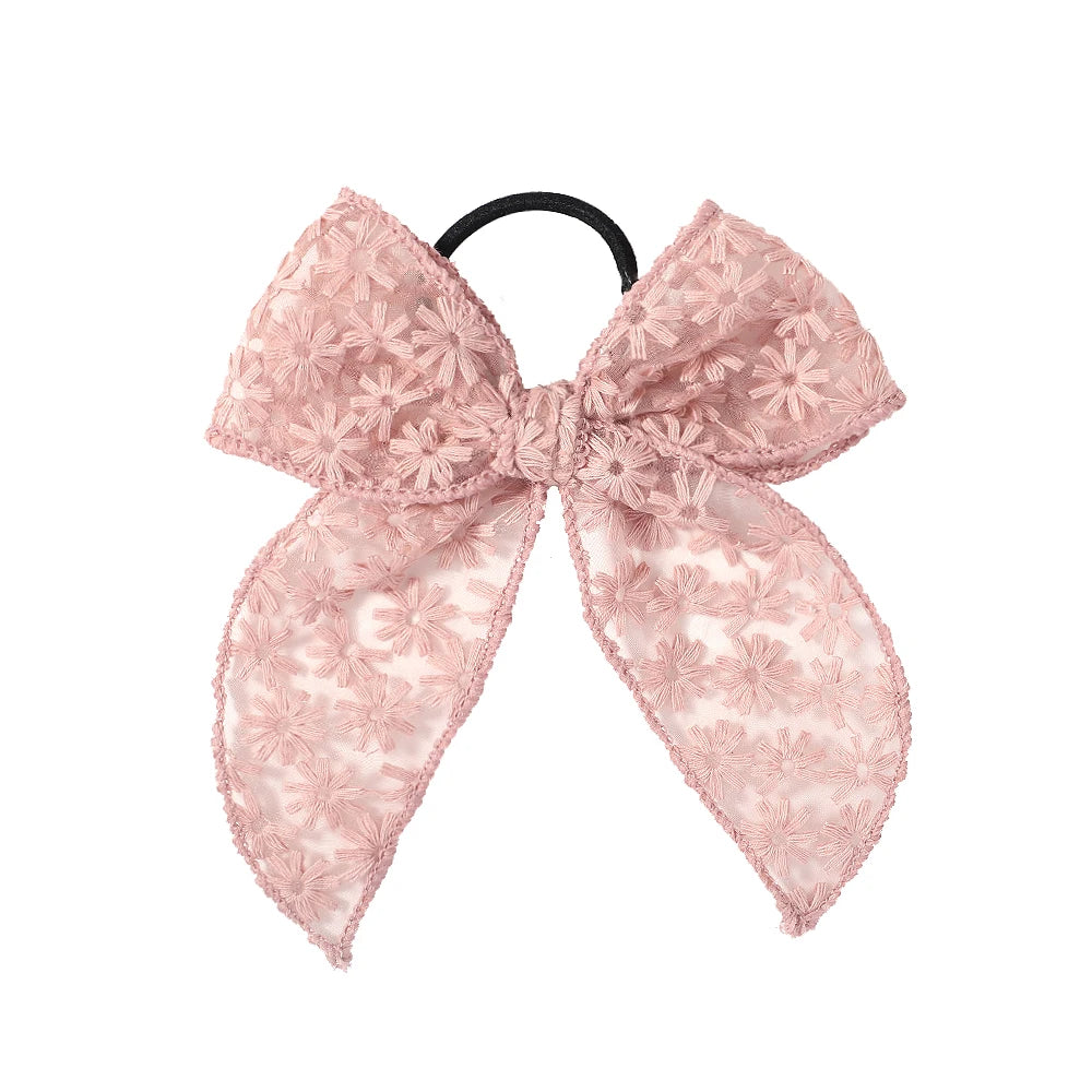 Fashion Cute Hollow Out Embroidered Flower Bows Hair Band Kids Hair Accessories Handmade Lace Headwear Girl Headdress Gift
