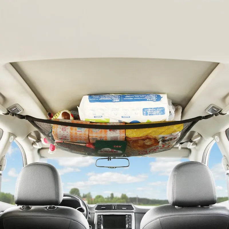 Car Roof Storage Net Durable Adjustable Hanging Organizer Bag for Vehicle Trunk Cabin Accessories Universal Fit