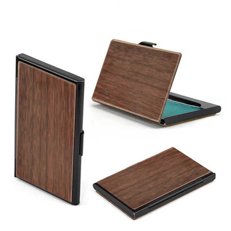 Free Customized Engraving Wood Business Card Holder Pocket Black Walnut Solid Wooden Clip Personalized Cardcase Activities Gifts