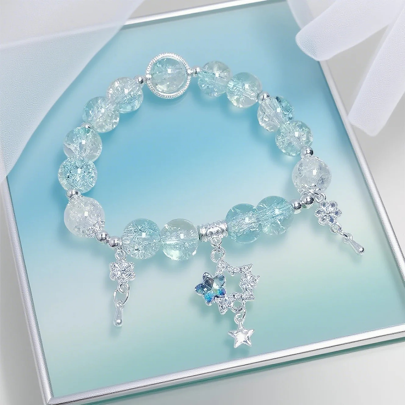 1 super fairy-like forest-style five-pointed star imitation crystal beaded stretchy bracelet, available in 3 colors, suitable fo