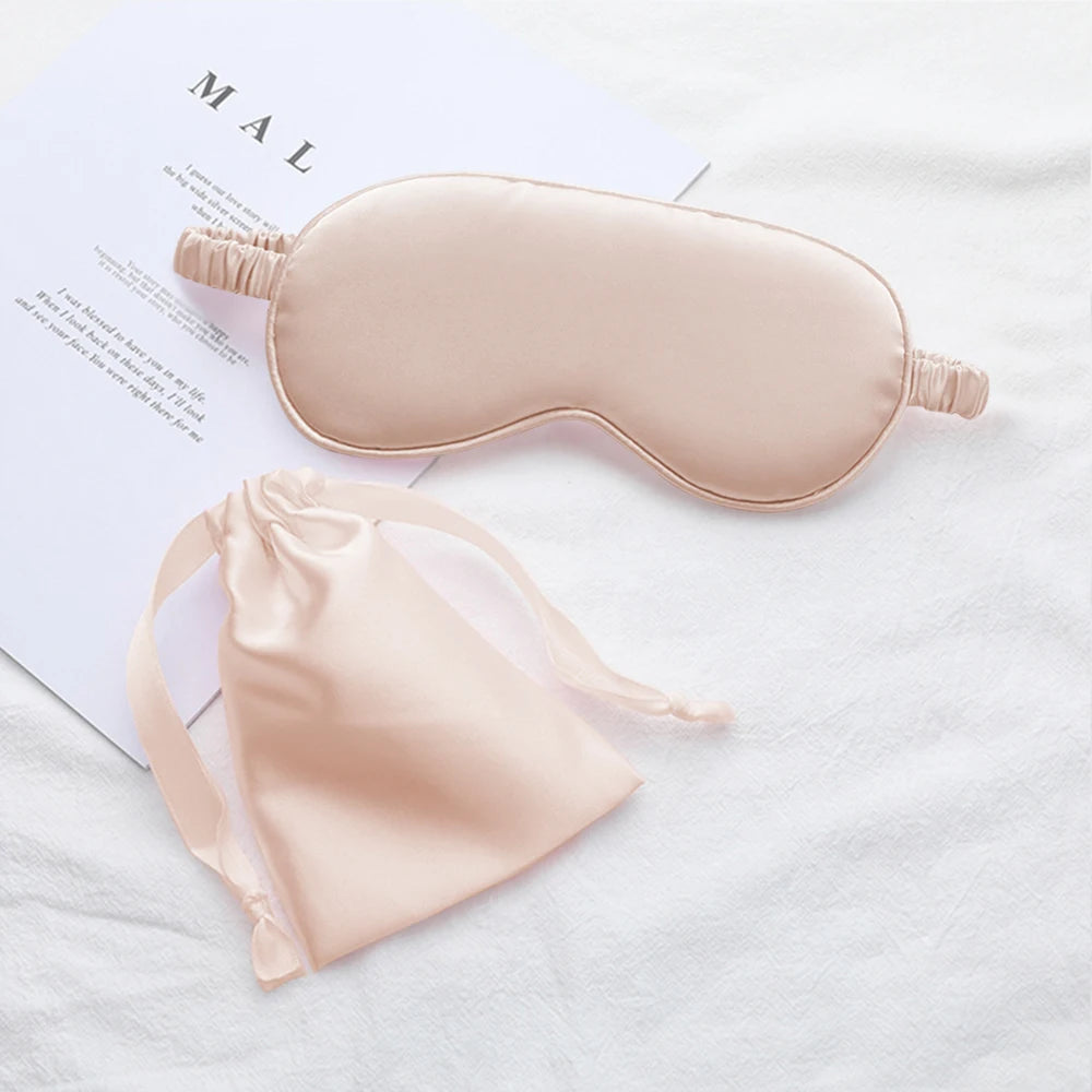 Silk Sleeping Eye Mask with Carrying Pouch Bag Travel Sleep Eyeshade For Women Man Nap Cover Comfortable Eye Patch Help Rest