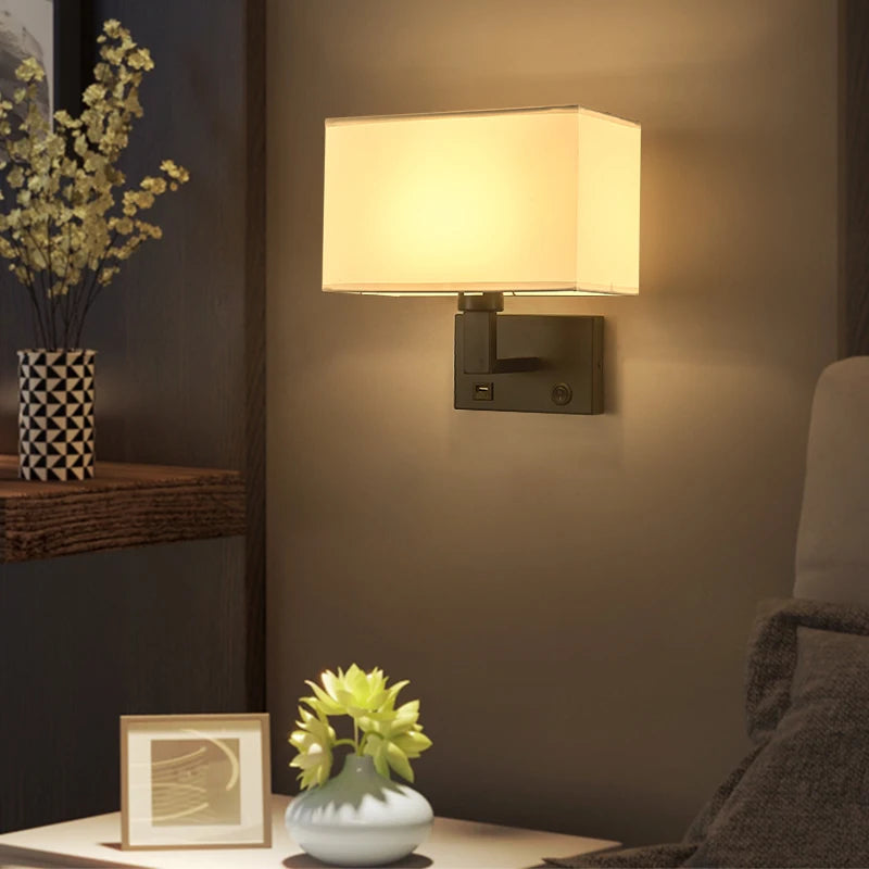 LED Lights Indoor Lighting Fabric Lampshade Wall Lamps for Bedside Bedroom Living Room Hotel Stairs Hotel Home Decoration