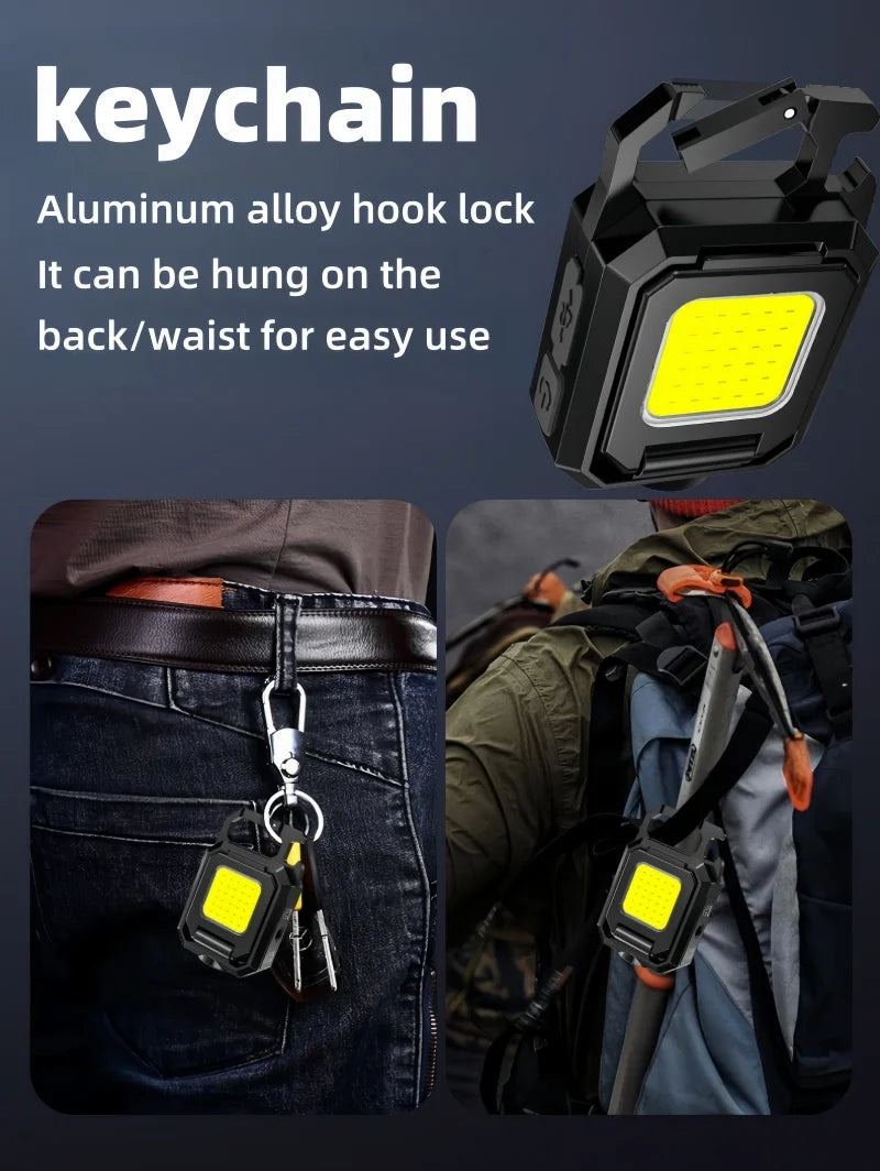 LED Working Light USB Rechargeable Mini Flashlight Portable Bright Keychain Pocket Clip Lantern Outdoor Hiking Fishing Camping