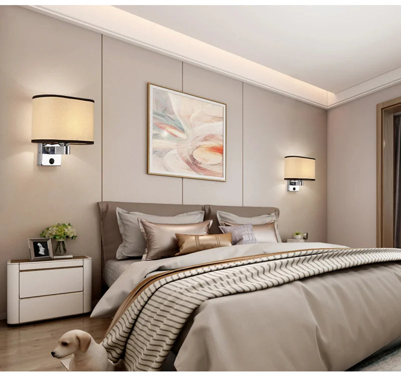 LED Lights Indoor Lighting Fabric Lampshade Wall Lamps for Bedside Bedroom Living Room Hotel Stairs Hotel Home Decoration
