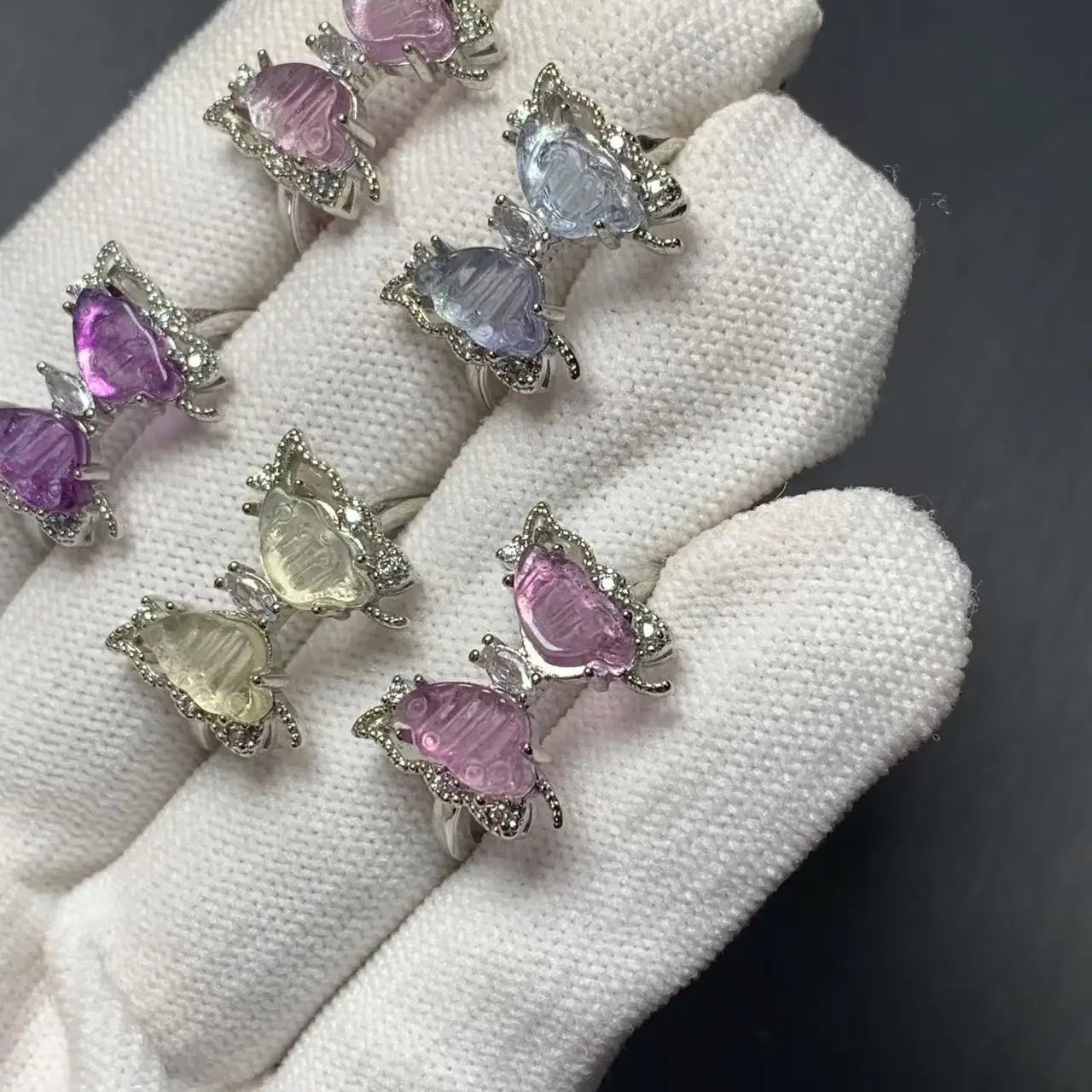 Butterfly Natural fluorite Ring Adjustable Female Simple Ring Jewelry for Women Gift Wholesale High Quality Vintage Fine