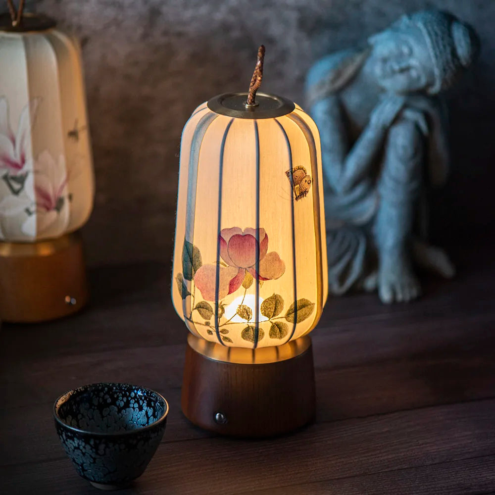 New Fabric Lanterns Portable Table lamp Traditional style Hand Art Drawing decoration Atmosphere Reading Lamp for Tea room