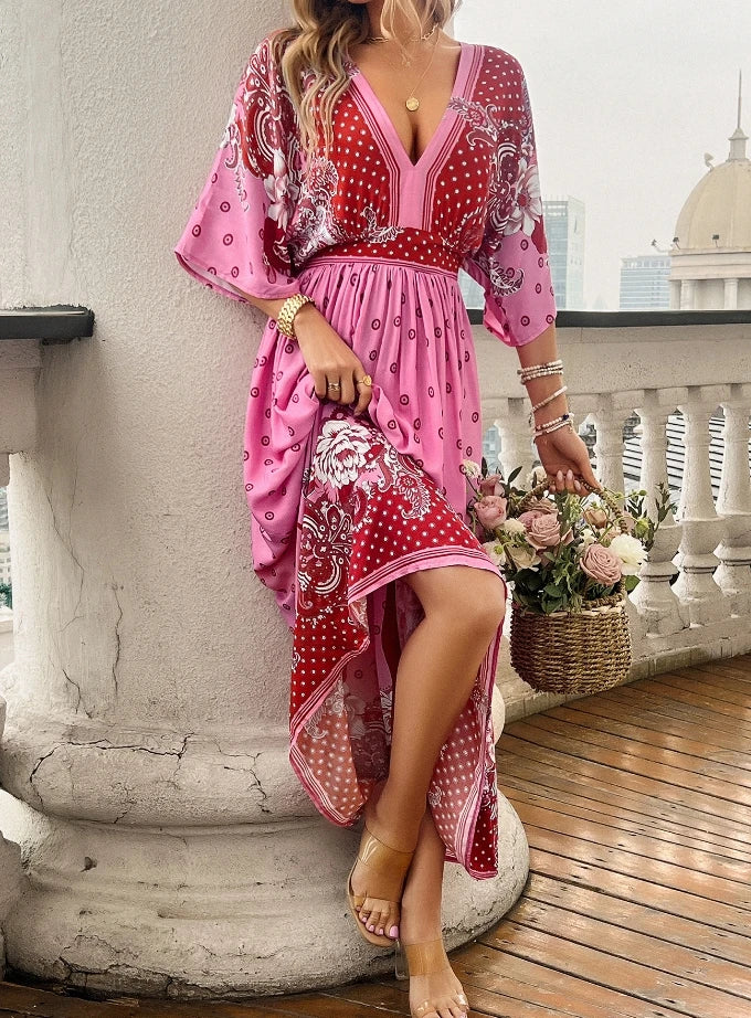 Women's Casual Vacation Printed Loose Waist Bohemian Dress Literary Retro Female Clothing 2024 Summer New Fashion Women Dresses