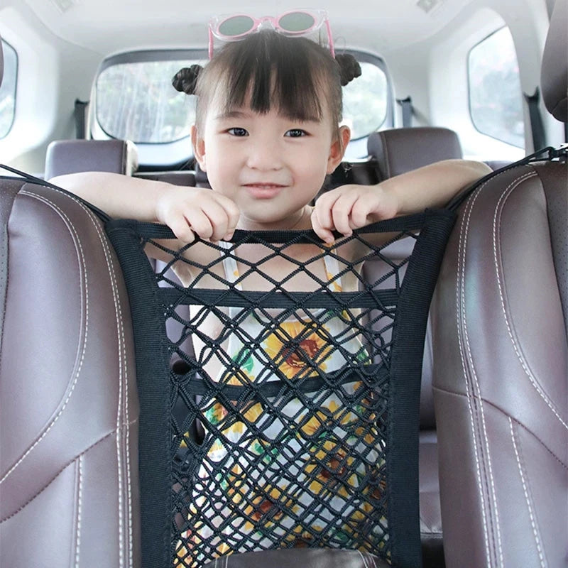 Car Storage Net Bag Between Seats Car Divider Pet Barrier Stretchable Elastic Mesh Bag Organizer Auto Accessories