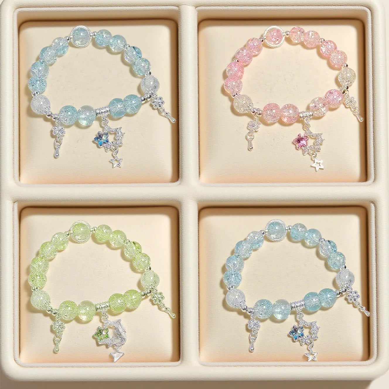 1 super fairy-like forest-style five-pointed star imitation crystal beaded stretchy bracelet, available in 3 colors, suitable fo