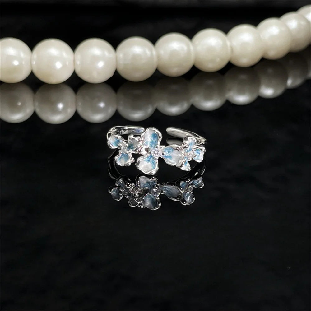 Exquisite Ice Blue Butterfly Open Ring, Fashionable Women's Simple Style Jewelry