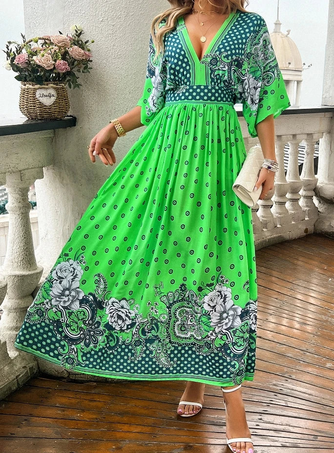 Women's Casual Vacation Printed Loose Waist Bohemian Dress Literary Retro Female Clothing 2024 Summer New Fashion Women Dresses