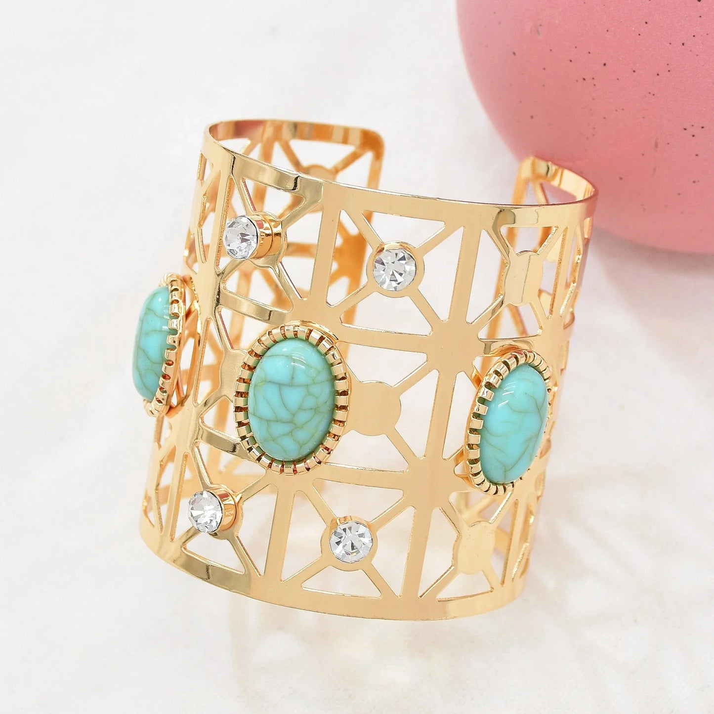 Trendy Tribal Upper Arm Turquoise Rhinestone Bracelet European Wide Cuff Indian Bangle Egyptian Open Adjustable Female Jewelry