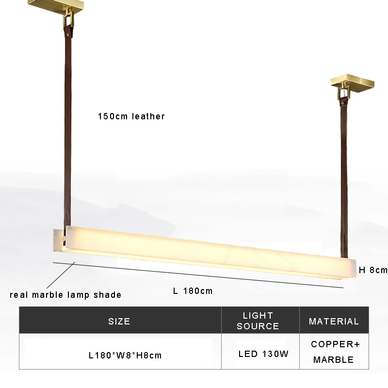 LED Light Luxury Leather Long Spanish Marble Pendant Light for lustre Living Room Recessed Decorative Lighting Ceiling Fixtures.