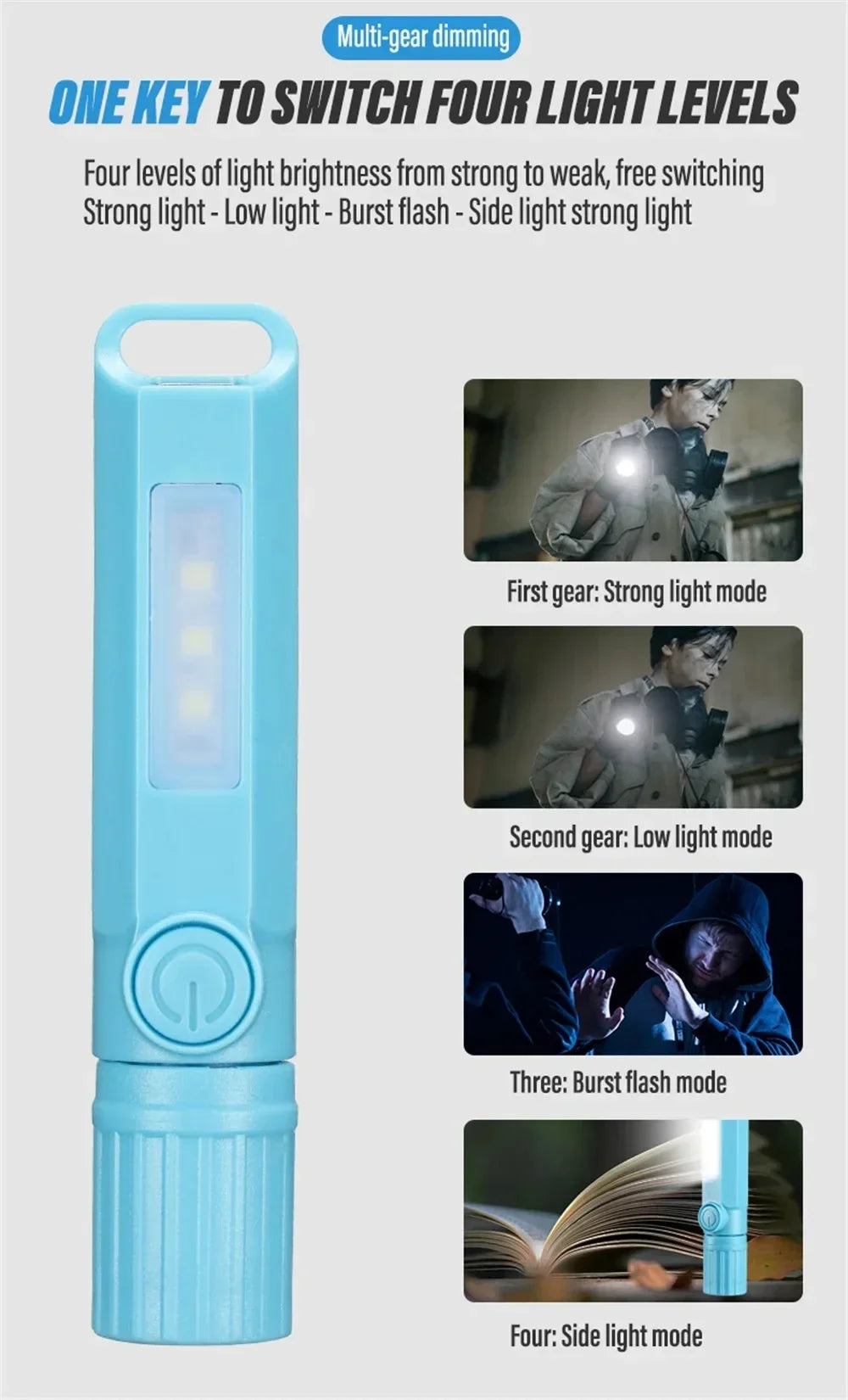 Super Bright LED Mini Flashlight With Side Light Torch USB Portable Telescopic Zoom Work Light Waterproof Outdoor Camping Light