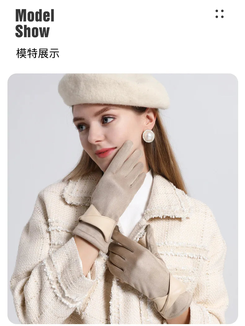 Winter gloves for women suede cold-proof and warm gloves for women plus velvet thickened gloves touch screen gloves
