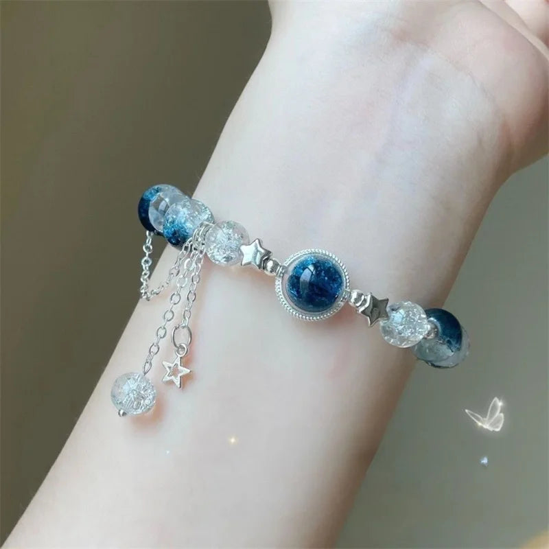 Fashion Design Gradient Crystal Beads Bracelet for Women Girls Vintage Butterfly Feather Maple Leaf Tassel Bracelet Jewelry Gift