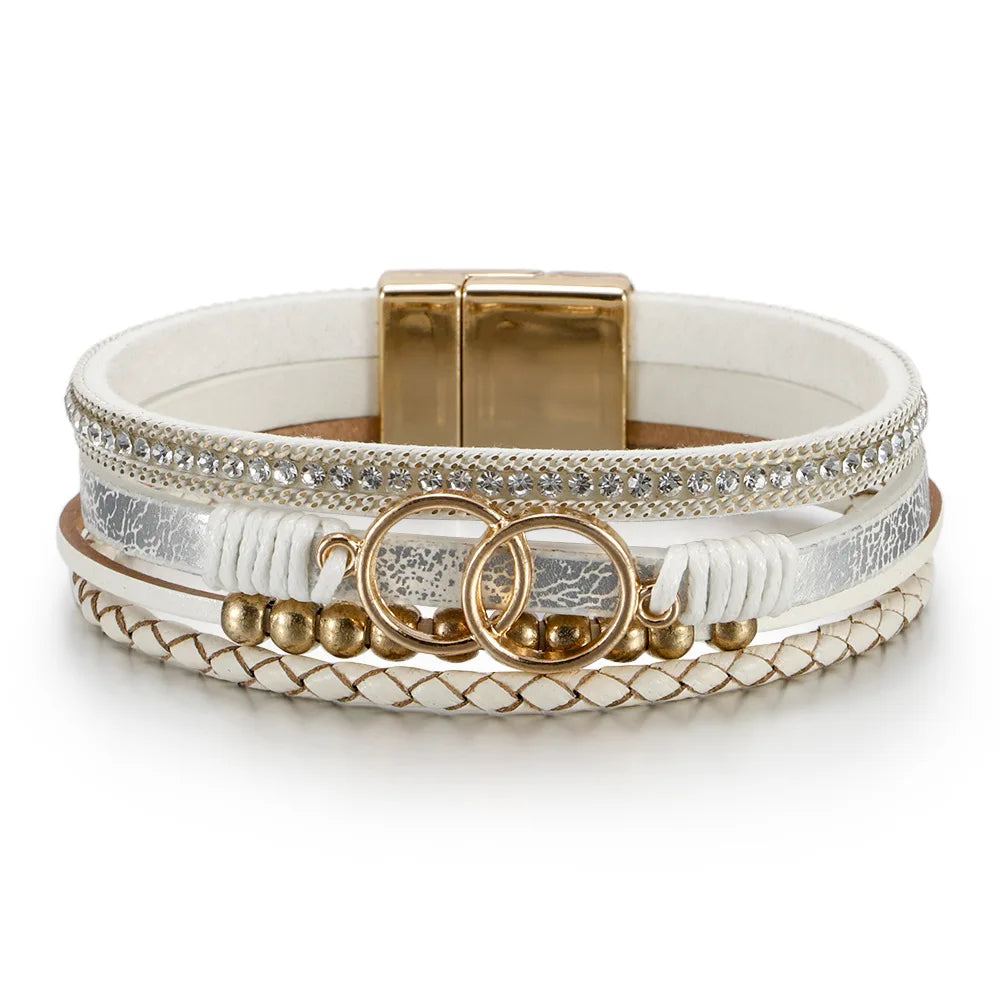 Beautiful Leather Bracelet Multi-Layer Handmade Women's Woven Bracelet Fashion Luxury Design Jewelry Bracelet Gift