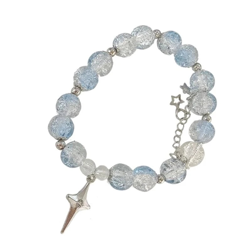 31BB Fashionable Beaded Elastic Rope Bracelet Crystals Bracelet Charm Bracelet Wrist Jewelry Present for Friend and Family