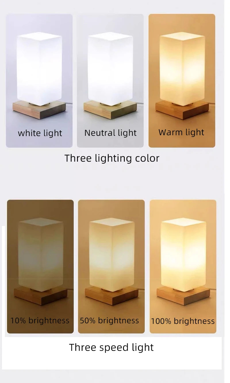 Modern Table Lamp Glass Body and Wood Base Table Lights For Bedroom Livingroom Children Reading Simple Desk Lamp Lighting