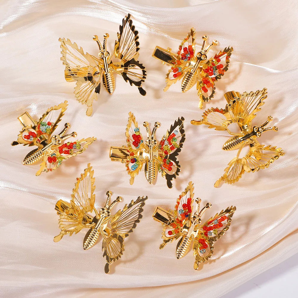 2Pcs/Set Fashion Metal Gold Hollow Butterfly Hairpins For Women Girls Hair Ornament Clip Barrette Headband Hair Accessories