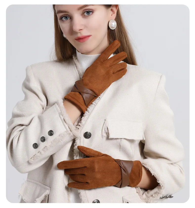Winter gloves for women suede cold-proof and warm gloves for women plus velvet thickened gloves touch screen gloves