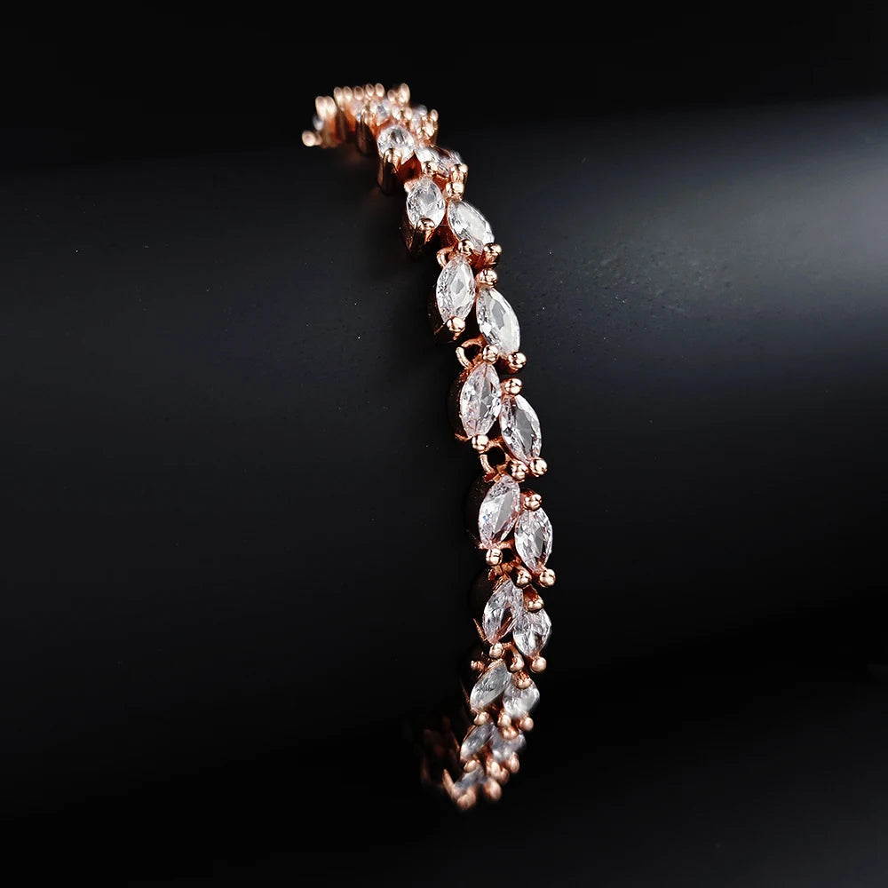 2024 New Trendy Leaves Rose Gold Silver Color Bracelet Bangle for Women Anniversary Gift Jewelry Wholesale Moonso Bulk S5878