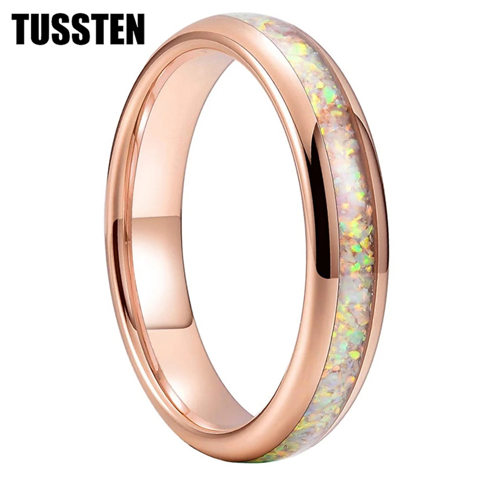 Dropshipping TUSSTEN 4MM Pink Color Opal Ring Nice Women Tungsten Engagement Wedding Band  Trendy Jewelry Comfort Fit