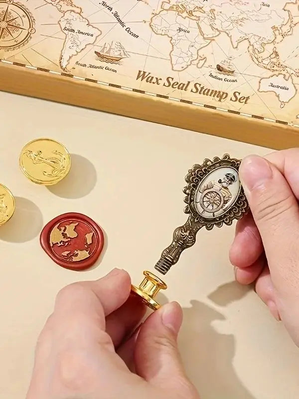 1 Set of Sealing Wax Stamp Kit, Includes Stamp Handle, Sealing Wax Beads, Wooden Handle Sealing Wax Spoon, Small Round Wax, Stamp Head, Suitable for Wedding Invitations, Envelopes, Birthday Gift Cards, Scrapbooks, Great Gift
