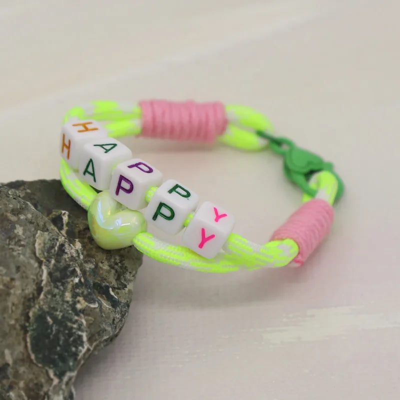 Women's Bracelet Trendy Accessories Letter LOVE Heart Buckle Beaded Colorful Rope Bohemian Bracelet Party Jewelry Wholesale