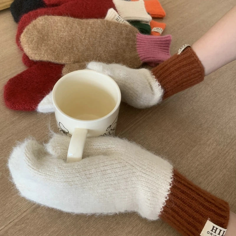 Women Winter Keep Warm Plush Gloves Elasticity Soft Full Fingers Mittens Knitted Girls Fashion Gloves For Women