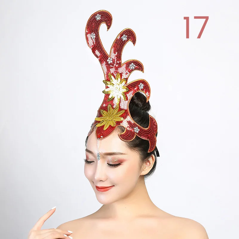 Women Yangko Folk Dance Tiara Dance Classical Dance Head Flower Headdress Opening Dance Show Stage Performance Hair Accessories