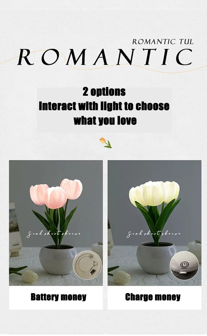 Tulip Table Lamp LED Bedside Lamp Simulation Flower Bouquet Bedroom Bedside Romantic Atmosphere Birthday Gift Home Decoration