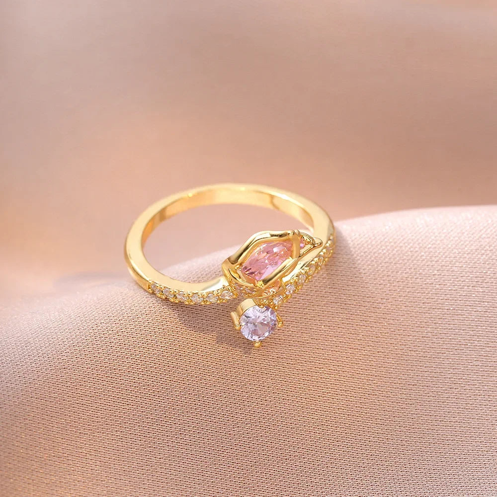Tulip Flower Gold Filled Rings