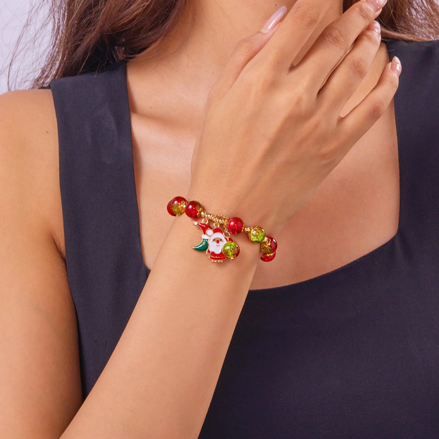 Trendy Christmas Bracelet for Women Men Sweet Handmade Crystal Beaded Santa Claus Tassel Bracelet New Year Party Jewelry Gifts
