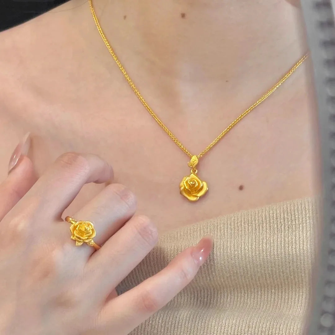 Luxury Rose Necklace Women Fashion Delicate Flower Pendant Romantic Collarbone Chain Jewelry Gift